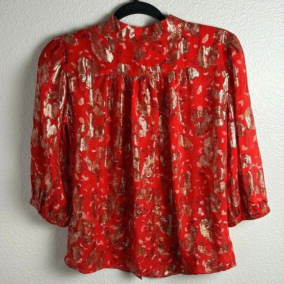 ba&sh Silk and Metallic Quarter Sleeve Button Up Blouse - Picture 12 of 13